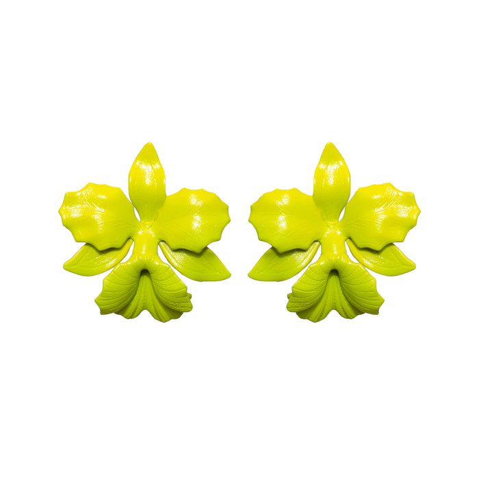 Lime Laelia Orchid Studs