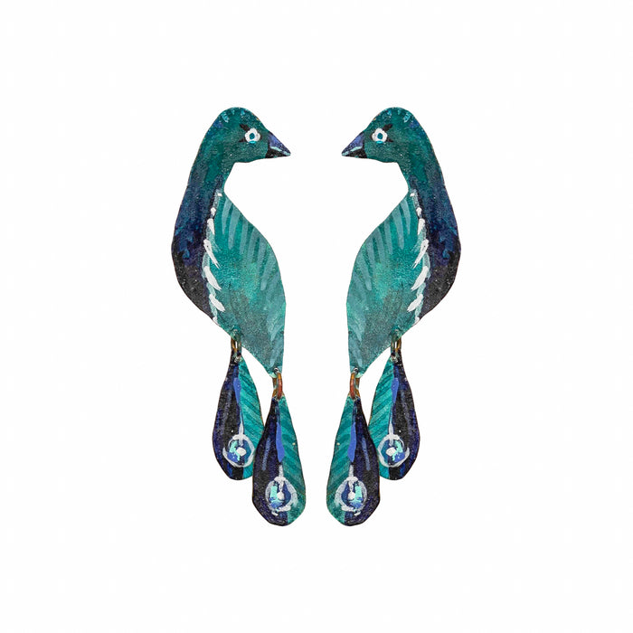 Handpainted Petit Peacock Earrings