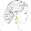 A black and white line art sketch of a woman in profile wearing a dangling gold earring with teardrop-shaped elements.