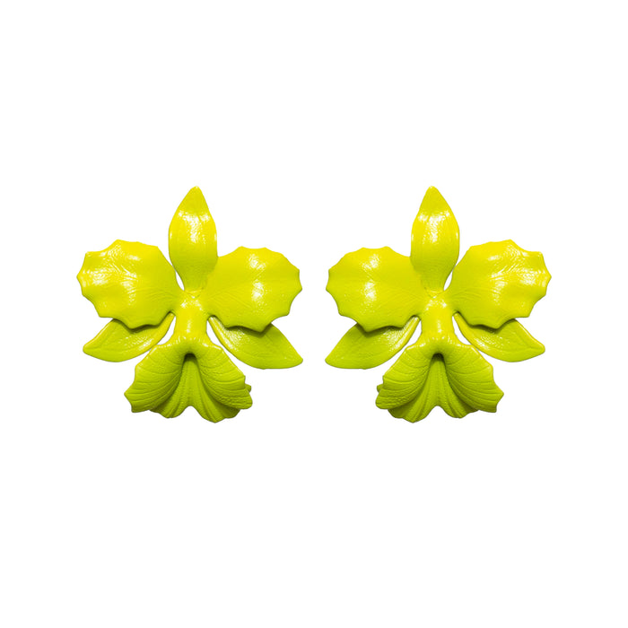 Lime Laelia Orchid Studs