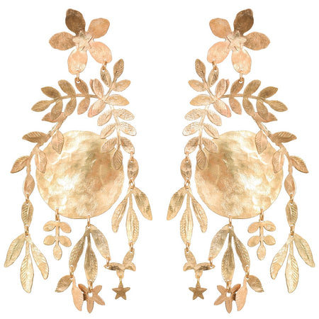 Gold Moon Flower Earrings